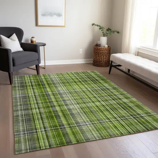 3' X 4' Green Plaid Washable Non Skid Indoor Outdoor Area Rug Photo 8