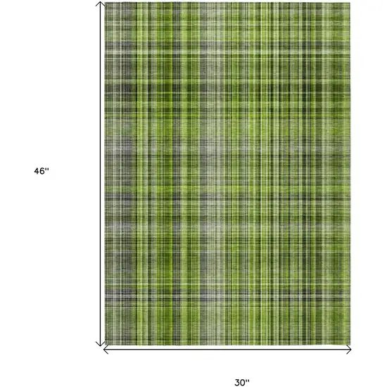 Green Black and Gray Plaid Washable Non Skid Indoor Outdoor Area Rug Photo 3