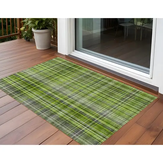 Green Black and Gray Plaid Washable Non Skid Indoor Outdoor Area Rug Photo 1