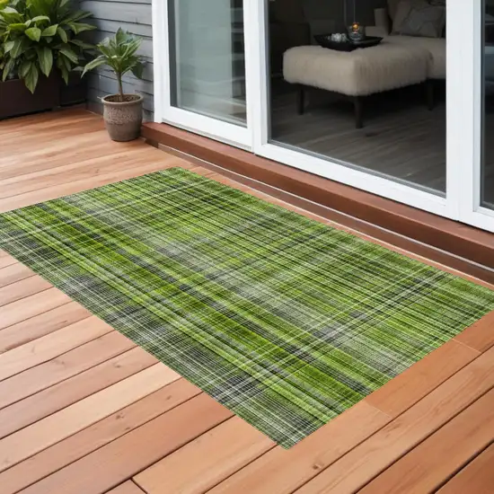 3' X 5' Green Plaid Washable Non Skid Indoor Outdoor Area Rug Photo 1