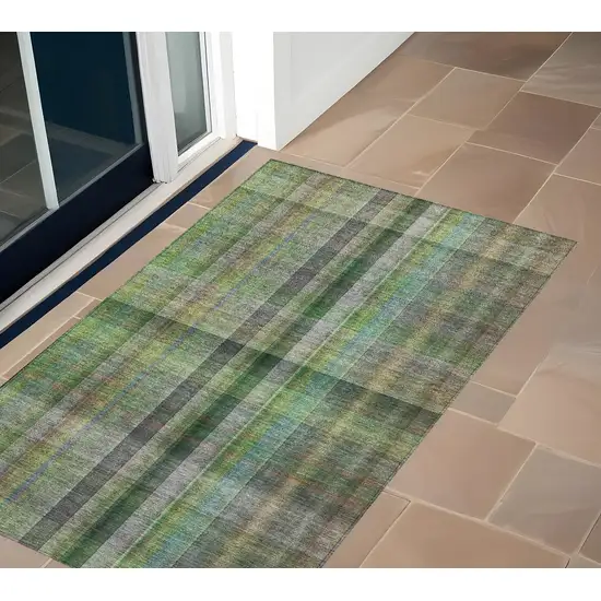 Green Plaid Washable Non Skid Indoor Outdoor Area Rug Photo 1