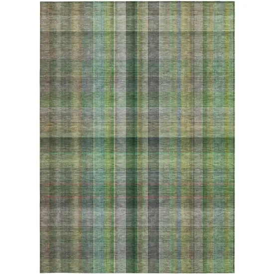 3' X 5' Green Plaid Washable Non Skid Indoor Outdoor Area Rug Photo 4