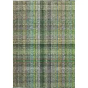 Photo of 3' X 5' Green Plaid Washable Non Skid Indoor Outdoor Area Rug