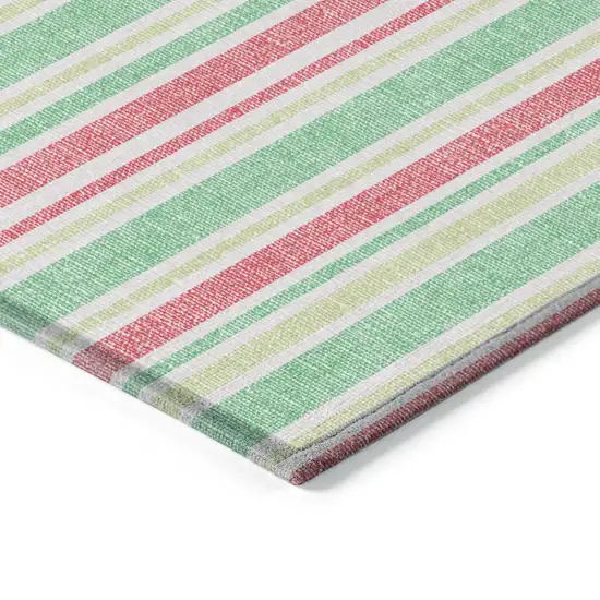 3' X 4' Green Striped Washable Non Skid Indoor Outdoor Area Rug Photo 6