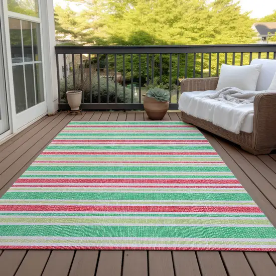 3' X 5' Green Striped Washable Non Skid Indoor Outdoor Area Rug Photo 8