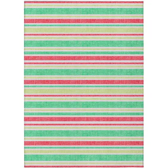 3' X 5' Green Striped Washable Non Skid Indoor Outdoor Area Rug Photo 2