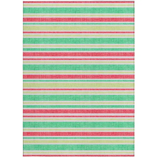 3' X 5' Green Striped Washable Non Skid Indoor Outdoor Area Rug Photo 4