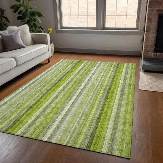 3' X 4' Green Striped Washable Non Skid Indoor Outdoor Area Rug Photo 9