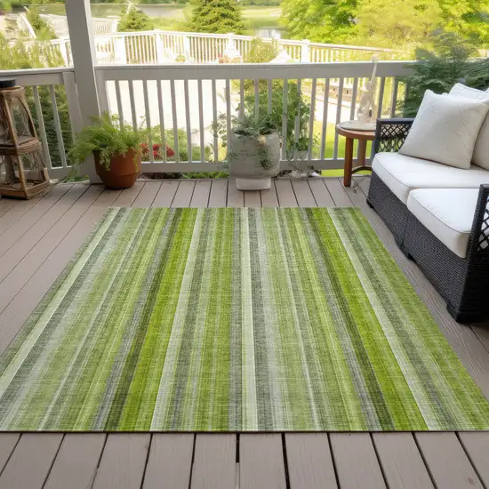 3' X 4' Green Striped Washable Non Skid Indoor Outdoor Area Rug Photo 8