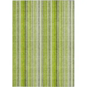 Photo of 3' X 4' Green Striped Washable Non Skid Indoor Outdoor Area Rug