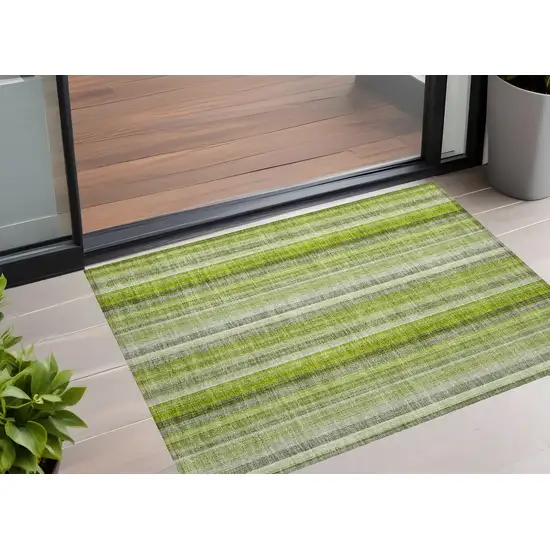 3' X 4' Green Striped Washable Non Skid Indoor Outdoor Area Rug Photo 1