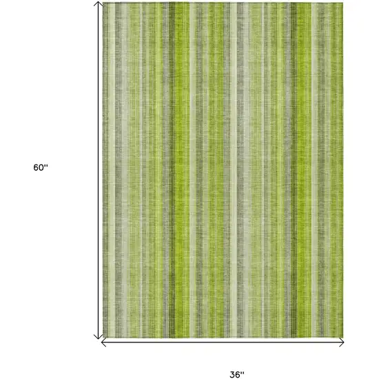 3' X 5' Green Striped Washable Non Skid Indoor Outdoor Area Rug Photo 3