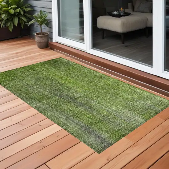 3' X 5' Green Striped Washable Non Skid Indoor Outdoor Area Rug Photo 1