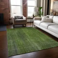 Photo of 3' X 5' Green Striped Washable Non Skid Indoor Outdoor Area Rug