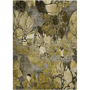 Photo of 3' X 4' Green and Brown Floral Washable Non Skid Indoor Outdoor Area Rug