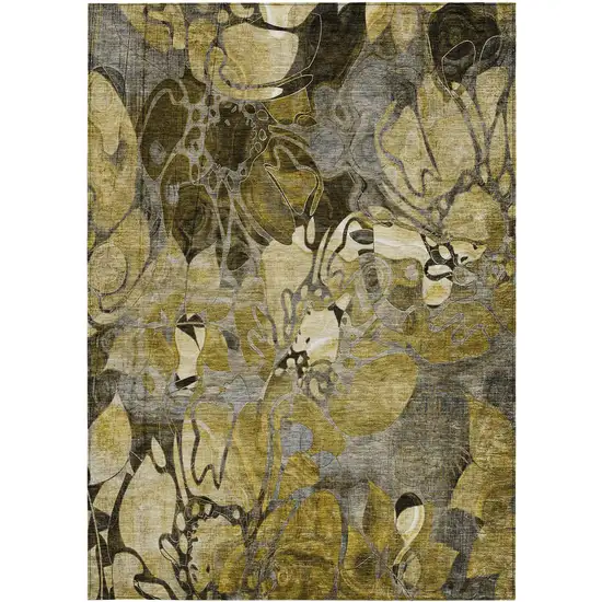 3' X 4' Green and Brown Floral Washable Non Skid Indoor Outdoor Area Rug Photo 2