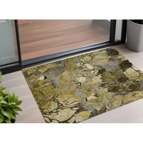 3' X 5' Green and Brown Abstract Washable Indoor Outdoor Area Rug Photo 1