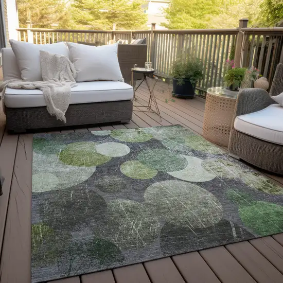 3' X 4' Green and Gray Abstract Washable Non Skid Indoor Outdoor Area Rug Photo 6