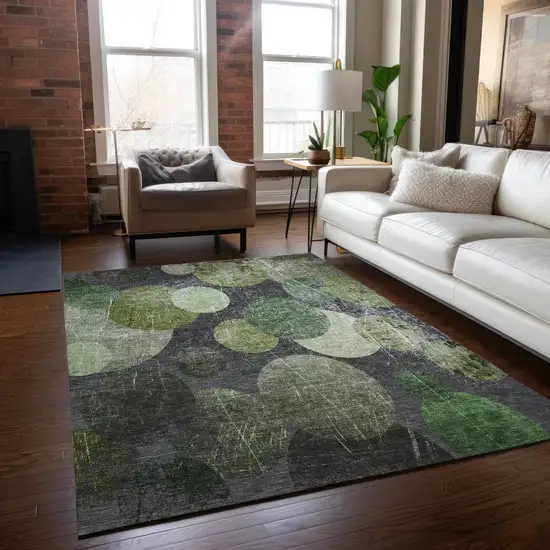 3' X 4' Green and Gray Abstract Washable Non Skid Indoor Outdoor Area Rug Photo 7