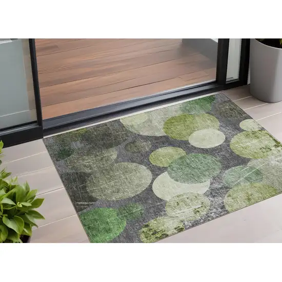 Green and Gray Abstract Washable Non Skid Indoor Outdoor Area Rug Photo 1