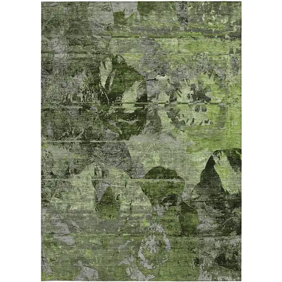 3' X 4' Green and Gray Floral Washable Non Skid Indoor Outdoor Area Rug Photo 3