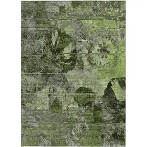 Photo of 3' X 4' Green and Gray Floral Washable Non Skid Indoor Outdoor Area Rug