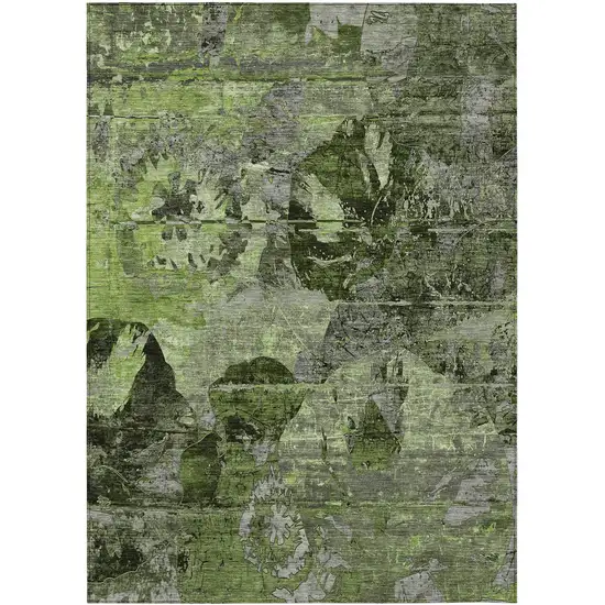 3' X 5' Green and Gray Abstract Washable Indoor Outdoor Area Rug Photo 2