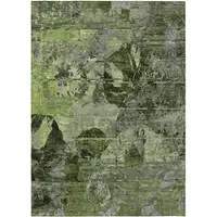 Photo of 3' X 5' Green and Gray Floral Washable Non Skid Indoor Outdoor Area Rug