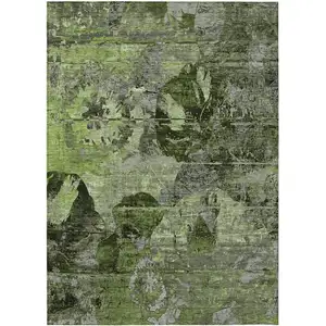 Photo of 3' X 5' Green and Gray Floral Washable Non Skid Indoor Outdoor Area Rug