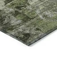 Photo of 3' X 5' Green and Gray Floral Washable Non Skid Indoor Outdoor Area Rug