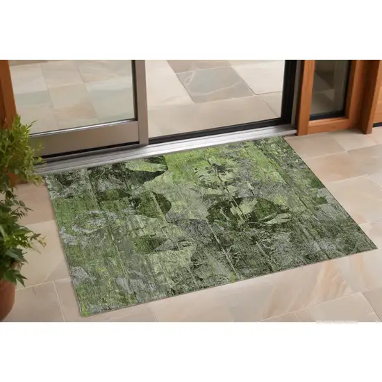 Green and Gray Abstract Washable Indoor Outdoor Area Rug Photo 1