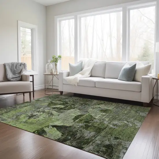 Green and Gray Abstract Washable Indoor Outdoor Area Rug Photo 9