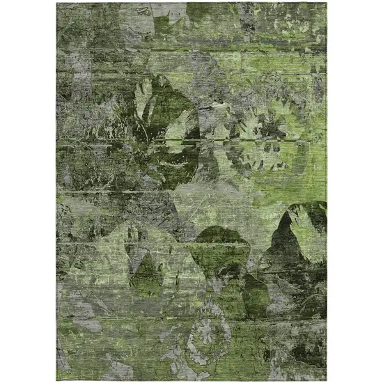 Green and Gray Abstract Washable Indoor Outdoor Area Rug Photo 5