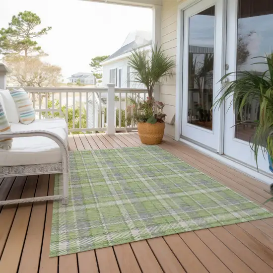 3' X 4' Green and Gray Plaid Washable Non Skid Indoor Outdoor Area Rug Photo 8