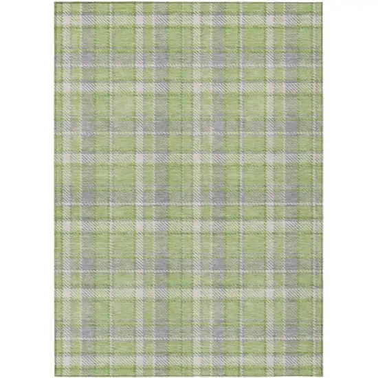 3' X 4' Green and Gray Plaid Washable Non Skid Indoor Outdoor Area Rug Photo 2