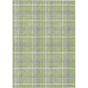 Photo of 3' X 4' Green and Gray Plaid Washable Non Skid Indoor Outdoor Area Rug