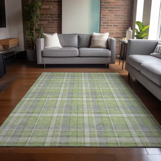 3' X 4' Green and Gray Plaid Washable Non Skid Indoor Outdoor Area Rug Photo 9