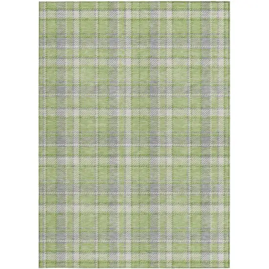 3' X 4' Green and Gray Plaid Washable Non Skid Indoor Outdoor Area Rug Photo 5