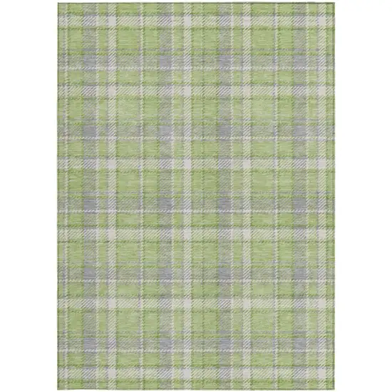 Green and Gray Plaid Washable Non Skid Indoor Outdoor Area Rug Photo 5