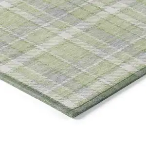 Photo of 3' X 5' Green and Gray Plaid Washable Non Skid Indoor Outdoor Area Rug