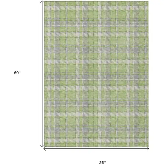 3' X 5' Green and Gray Plaid Washable Non Skid Indoor Outdoor Area Rug Photo 3