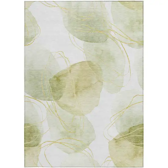 3' X 4' Green and Ivory Abstract Washable Non Skid Indoor Outdoor Area Rug Photo 2