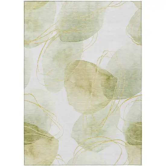 3' X 4' Green and Ivory Abstract Washable Non Skid Indoor Outdoor Area Rug Photo 1