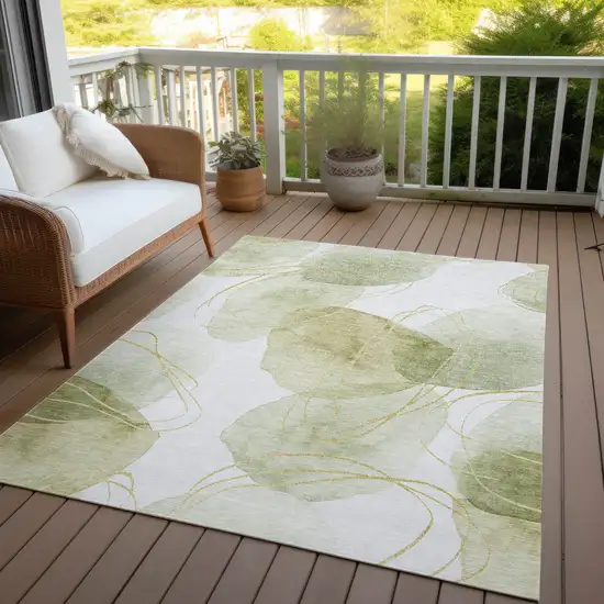 3' X 4' Green and Ivory Abstract Washable Non Skid Indoor Outdoor Area Rug Photo 8