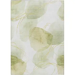 Photo of 3' X 5' Green and Ivory Abstract Washable Non Skid Indoor Outdoor Area Rug