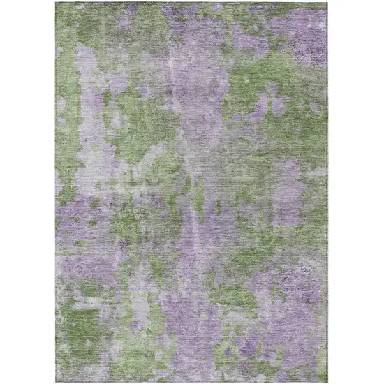 3' X 4' Green and Purple Abstract Washable Non Skid Indoor Outdoor Area Rug Photo 2