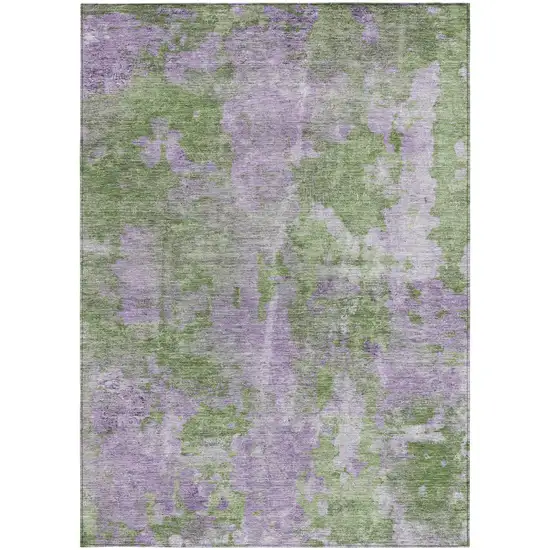 3' X 4' Green and Purple Abstract Washable Non Skid Indoor Outdoor Area Rug Photo 4