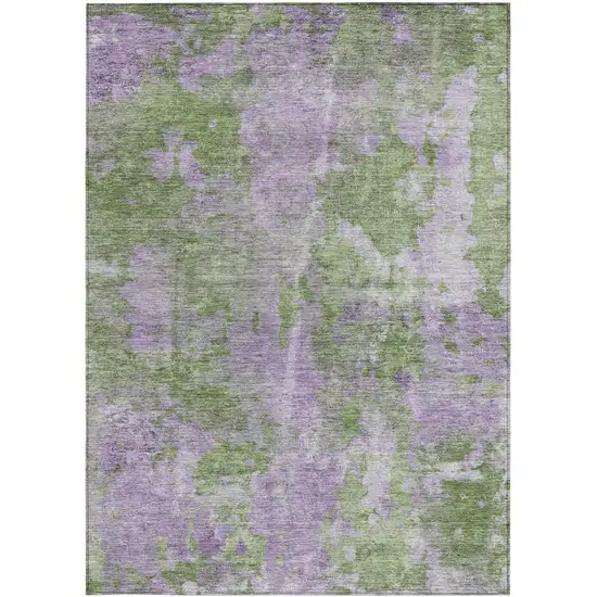 3' X 4' Green and Purple Abstract Washable Non Skid Indoor Outdoor Area Rug Photo 4