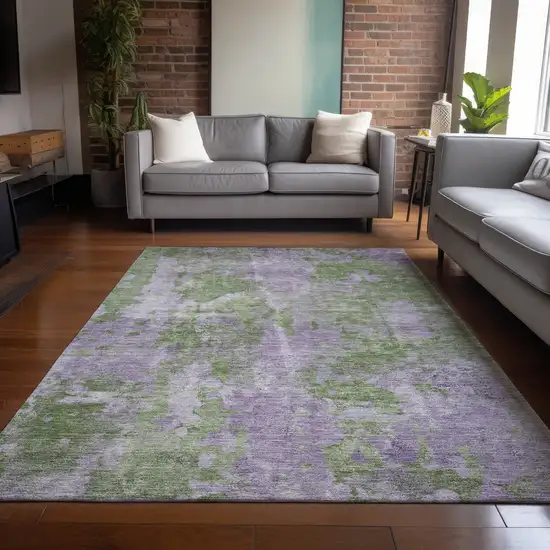 3' X 4' Green and Purple Abstract Washable Non Skid Indoor Outdoor Area Rug Photo 9