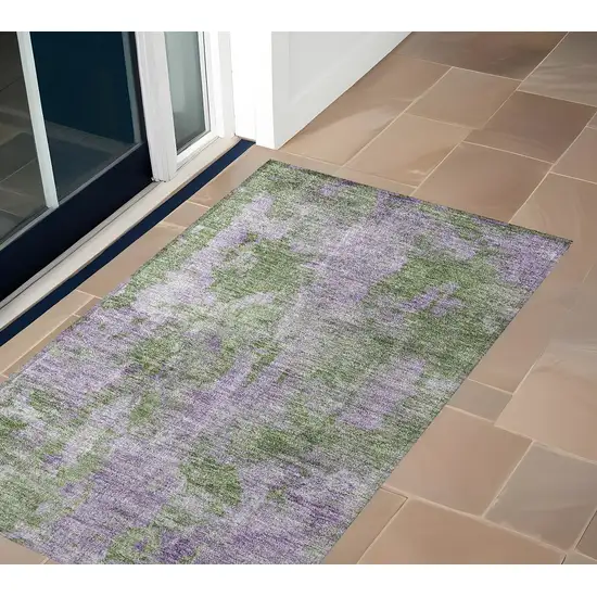 3' X 4' Green and Purple Abstract Washable Non Skid Indoor Outdoor Area Rug Photo 1